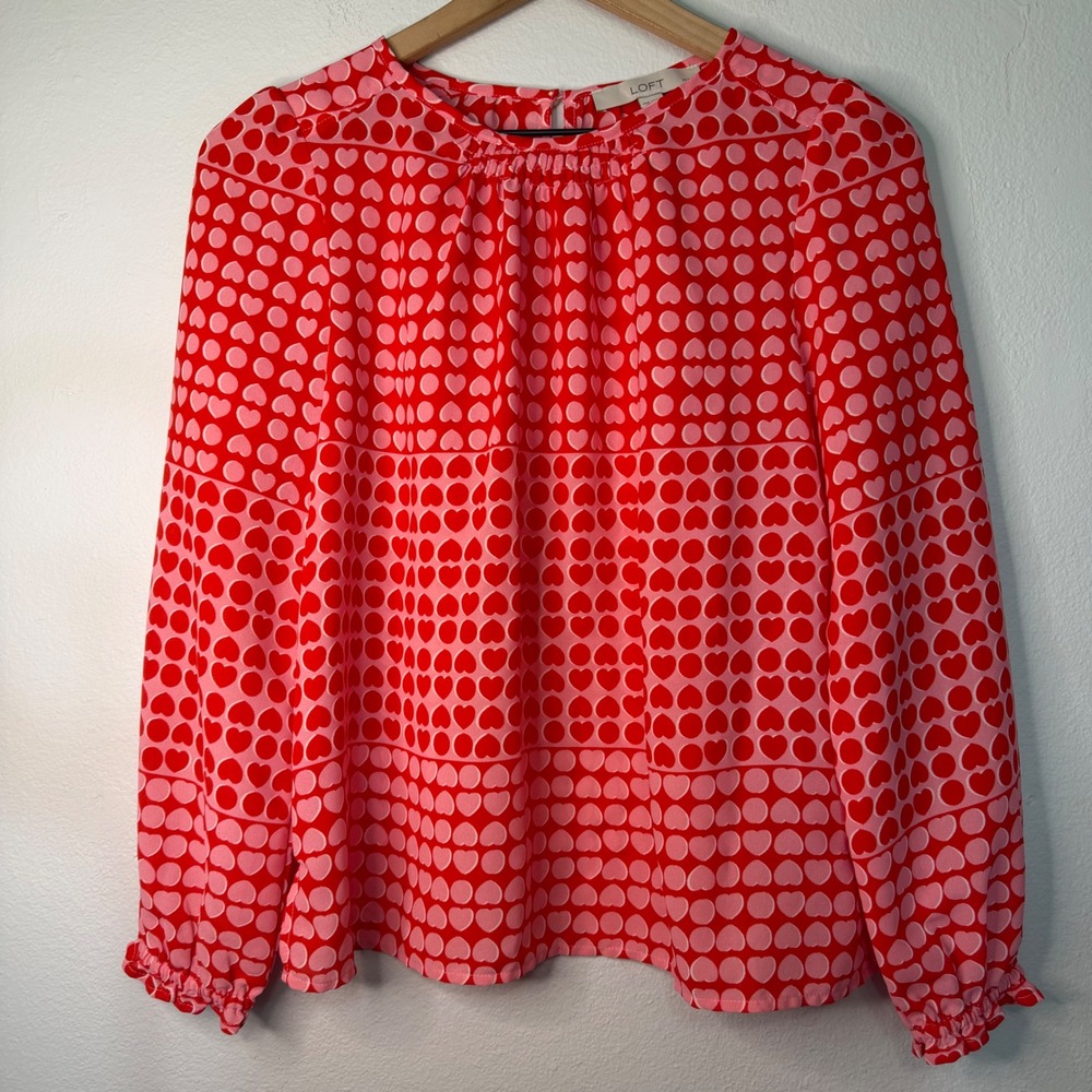 LOFT - Heart And Polka Dot Blouse Cute Feminine Girlhoodcore Petite XS